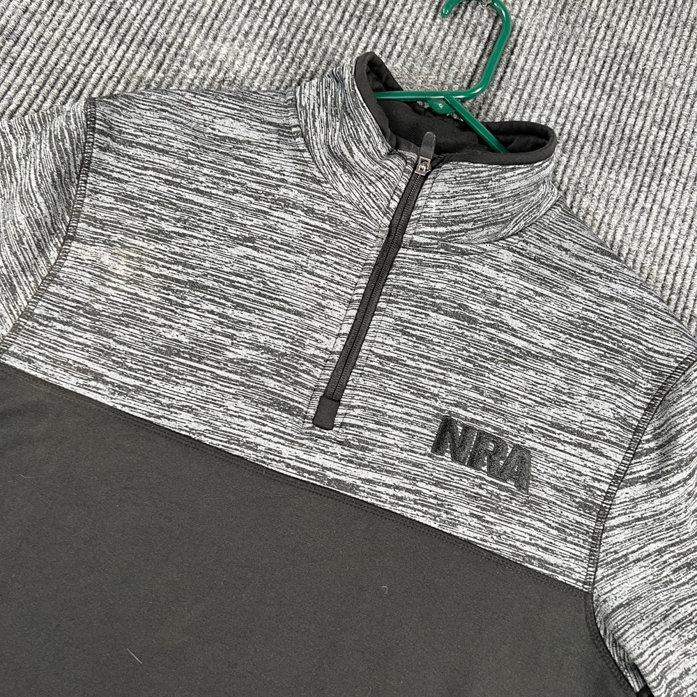 NRA Pullover Sweatshirt Mens Large Gray‎ Black Long Sleeve 1/4 Zip Mock Outdoor
